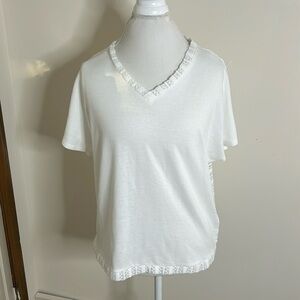 White tee with lace trim